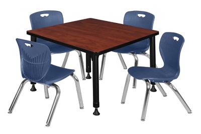 Regency Kee 30 in. Square Adjustable Classroom Table & 4 Andy 12 in. Blue Chairs