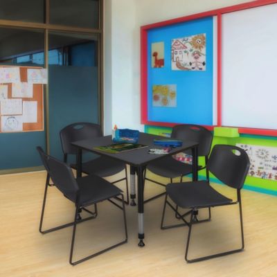 Image showing 1 th Regency Kee Square Adjustable Classroom Table with 4 Zeng Stack Chairs, 30 in., Black
