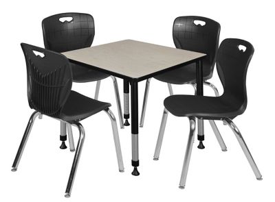 Regency Kee 30 in. Square Adjustable Classroom Table & 4 Andy 18 in. Black Chairs