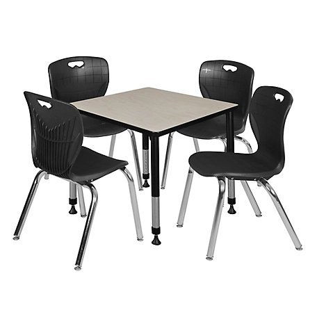 Regency Kee 30 in. Square Adjustable Classroom Table & 4 Andy 18 in. Black Chairs