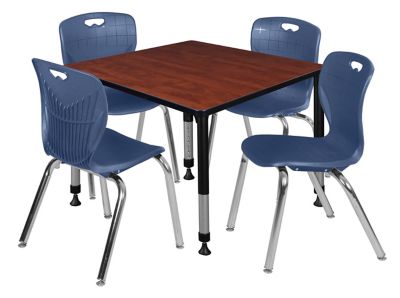 Regency Kee 36 in. Square Adjustable Classroom Table & 4 Andy 18 in. Blue Chairs