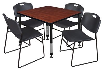 Regency Kee 36 in. Square Adjustable Classroom Table & 4 Zeng Stack Black Chairs