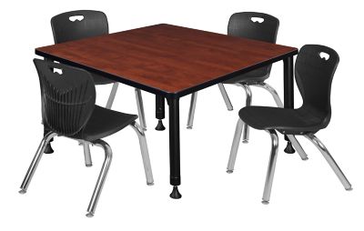 Regency Kee 36 in. Square Adjustable Classroom Table & 4 Andy 12 in. Black Chairs