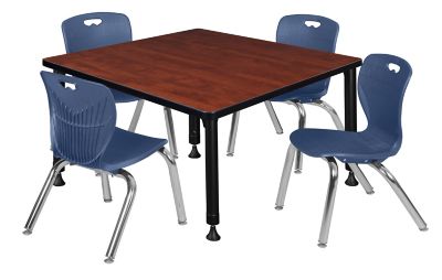 Regency Kee 36 in. Square Adjustable Classroom Table & 4 Andy 12 in. Blue Chairs