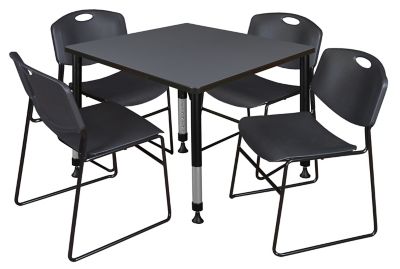 Regency Kee 36 in. Square Adjustable Classroom Table & 4 Zeng Stack Black Chairs