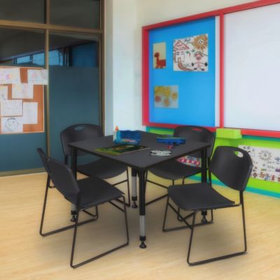 Image showing  Kee Square Adjustable Classroom Table with 4 Zeng Stack Chairs, 36 in., Black
