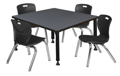 Image showing  Kee Square Adjustable Classroom Table with 4 Andy 12 in. Chairs, 36 in., Black