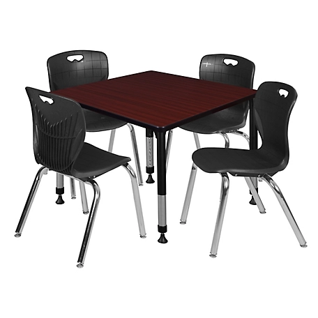 Regency Kee 36 in. Square Adjustable Classroom Table & 4 Andy 18 in. Black Chairs