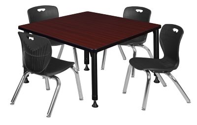 Regency Kee 36 in. Square Adjustable Classroom Table & 4 Andy 12 in. Black Chairs -  TB3636MHAPBK45BK