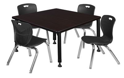 Regency Kee 36 in. Square Adjustable Classroom Table & 4 Andy 12 in. Black Chairs