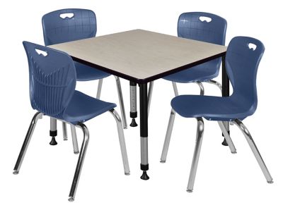 Regency Kee Square Adjustable Classroom Table with 4 Andy 18 in. Chairs, 36 in., Blue