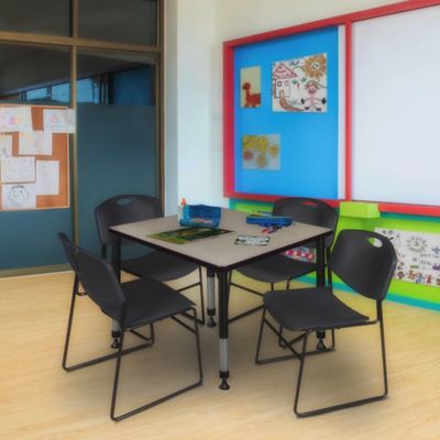 Image showing 1 th Regency Kee Square Adjustable Classroom Table with 4 Zeng Stack Chairs, 36 in., Black