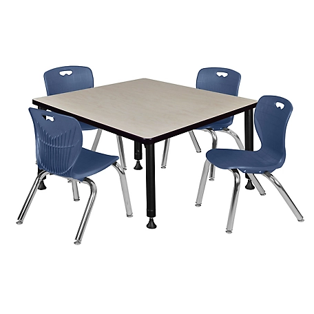 Regency Kee 36 in. Square Adjustable Classroom Table & 4 Andy 12 in. Blue Chairs