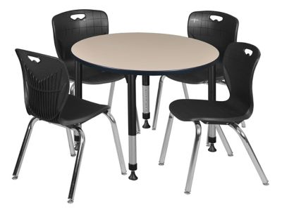 Regency Kee 36 in. Round Adjustable Classroom Table & 4 Andy 18 in. Black Chairs