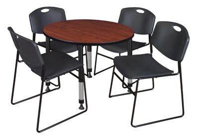 Regency Kee 36 in. Round Adjustable Classroom Table & 4 Zeng Stack Black Chairs
