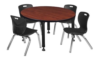 Regency Kee 36 in. Round Adjustable Classroom Table & 4 Andy 12 in. Black Chairs