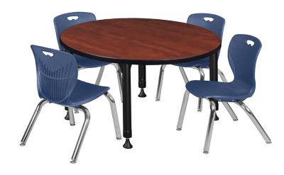 Regency Kee 36 in. Round Adjustable Classroom Table & 4 Andy 12 in. Blue Chairs