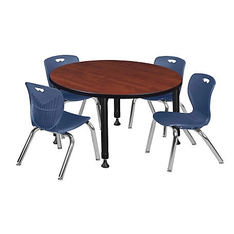 Regency Kee 36 in. Round Adjustable Classroom Table & 4 Andy 12 in. Blue Chairs