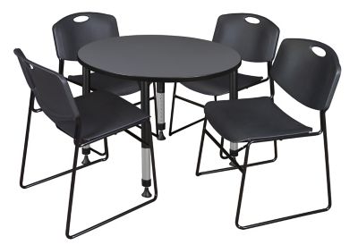 Image showing  Kee Round Adjustable Classroom Table with 4 Zeng Stack Chairs, 36 in., Black