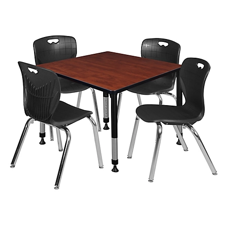 Regency Kee 42 in. Square Adjustable Classroom Table & 4 Andy 18 in. Black Chairs