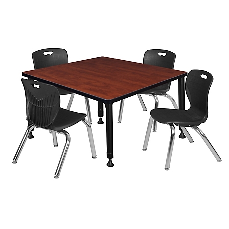 Regency Kee 42 in. Square Adjustable Classroom Table & 4 Andy 12 in. Black Chairs