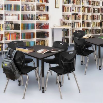 Image showing  Kee Square Adjustable Classroom Table with 4 Andy 18 in. Chairs, 42 in., Black