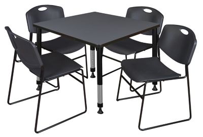 Regency Kee Square Adjustable Classroom Table with 4 Zeng Stack Chairs, 42 in., Black