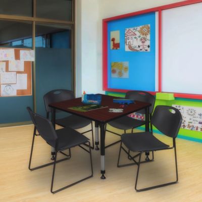 Image showing  Kee Square Adjustable Classroom Table with 4 Zeng Stack Chairs, 42 in., Black