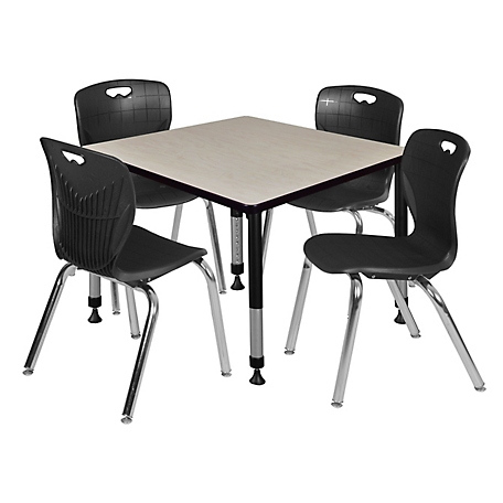Regency Kee 42 in. Square Adjustable Classroom Table & 4 Andy 18 in. Black Chairs