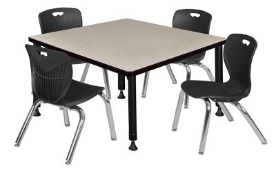 Regency Kee 42 in. Square Adjustable Classroom Table & 4 Andy 12 in. Black Chairs