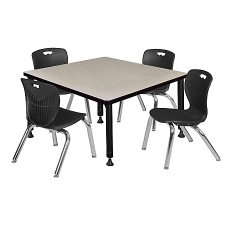 Regency Kee 42 in. Square Adjustable Classroom Table & 4 Andy 12 in. Black Chairs