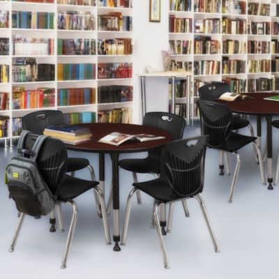 Image showing  Kee Round Adjustable Classroom Table with 4 Andy 18 in. Chairs, 42 in., Black