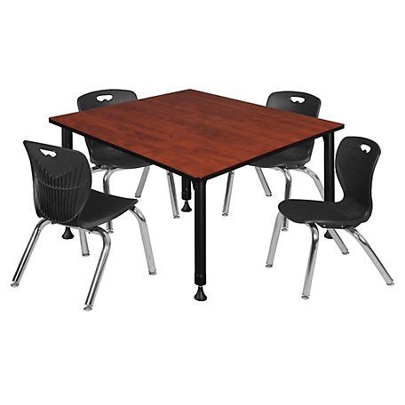 Regency Kee 48 in. Square Adjustable Classroom Table & 4 Andy 12 in. Black Chairs