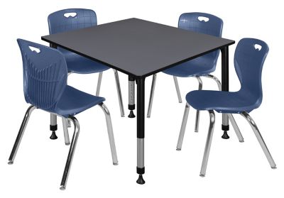 Regency Kee Square Adjustable Classroom Table with 4 Andy 18 in. Chairs, 48 in., Blue