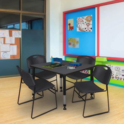 Image showing 1 th Regency Kee Square Adjustable Classroom Table with 4 Zeng Stack Chairs, 48 in., Black