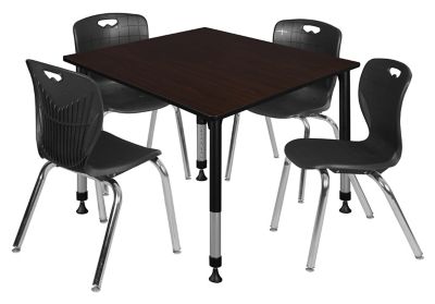 Regency Kee 48 in. Square Adjustable Classroom Table & 4 Andy 18 in. Black Chairs