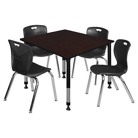 Regency Kee 48 in. Square Adjustable Classroom Table & 4 Andy 18 in. Black Chairs