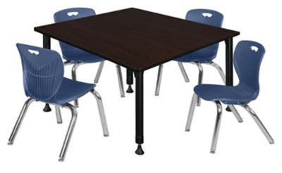 Regency Kee 48 in. Square Adjustable Classroom Table & 4 Andy 12 in. Blue Chairs