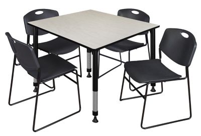 Regency Kee 48 in. Square Adjustable Classroom Table & 4 Zeng Stack Black Chairs