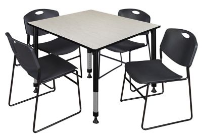 Regency Kee Square Adjustable Classroom Table with 4 Zeng Stack Chairs, 48 in., Black