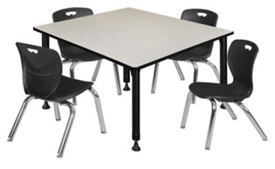 Regency Kee 48 in. Square Adjustable Classroom Table & 4 Andy 12 in. Black Chairs