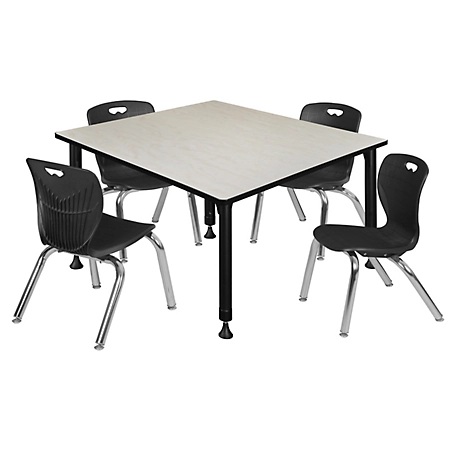 Regency Kee 48 in. Square Adjustable Classroom Table & 4 Andy 12 in. Black Chairs