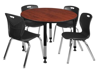 Image showing  Kee Round Adjustable Classroom Table with 4 Andy 18 in. Chairs, 48 in., Black