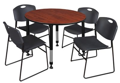 Regency Kee 48 in. Round Adjustable Classroom Table & 4 Zeng Stack Black Chairs