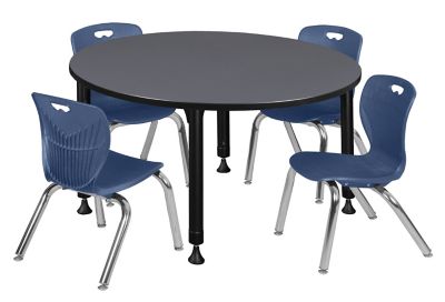 Regency Kee 48 in. Round Adjustable Classroom Table & 4 Andy 12 in. Blue Chairs