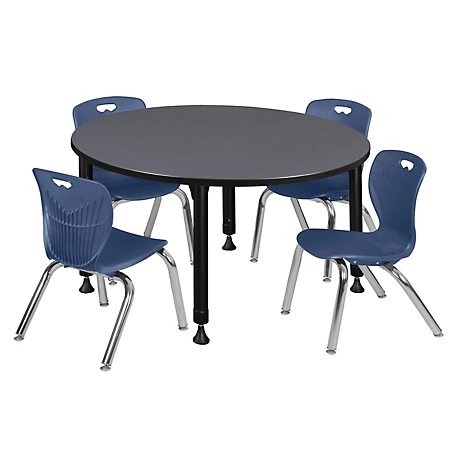 Regency Kee 48 in. Round Adjustable Classroom Table & 4 Andy 12 in. Blue Chairs