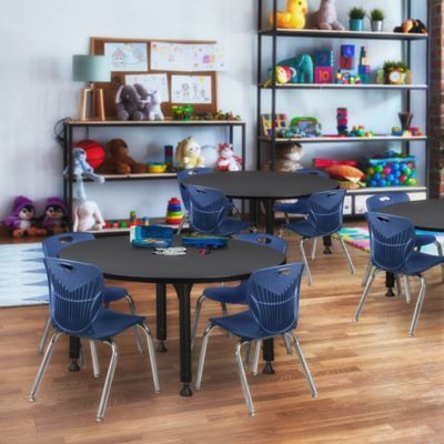Image showing  Kee Round Adjustable Classroom Table with 4 Andy 12 in. Chairs, 48 in., Blue