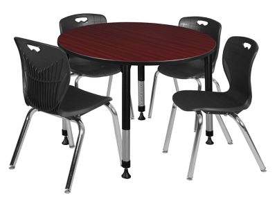 Image showing 0 th Regency Kee Round Adjustable Classroom Table with 4 Andy 18 in. Chairs, 48 in., Black