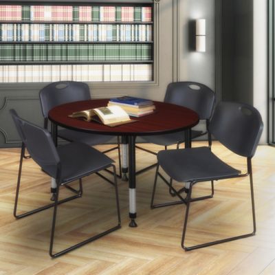 Image showing 1 th Regency Kee Round Adjustable Classroom Table with 4 Zeng Stack Chairs, 48 in., Black