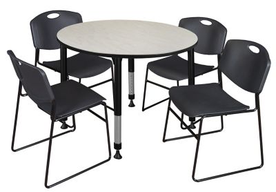 Image showing 0 th Regency Kee Round Adjustable Classroom Table with 4 Zeng Stack Chairs, 48 in., Black